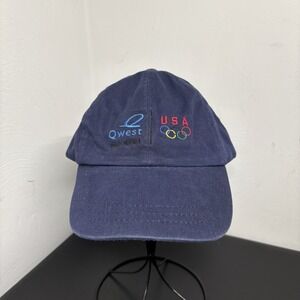 New USA Olympic Hat Cap Sponsored By Qwest Head Shots Embroidered OSFM Navy Blue